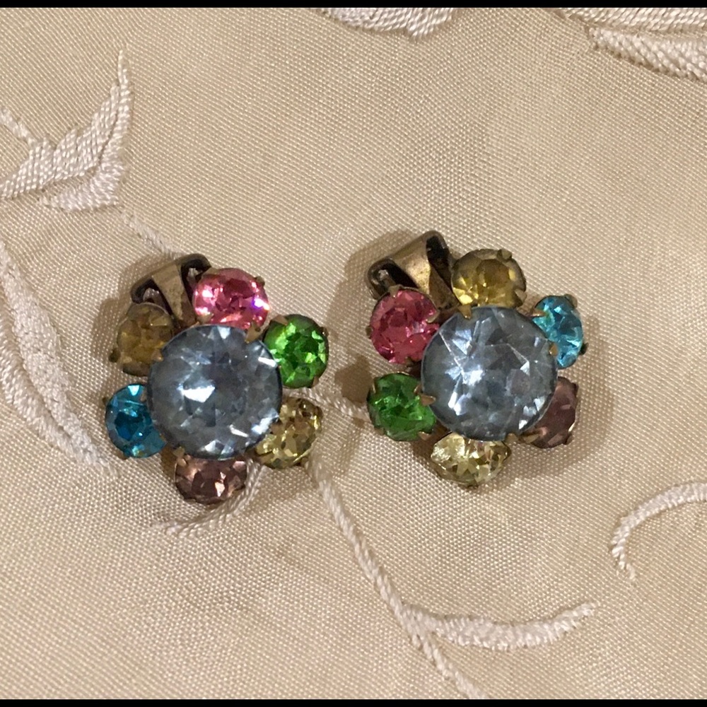Vintage 1930’s multicolor rhinestone earrings